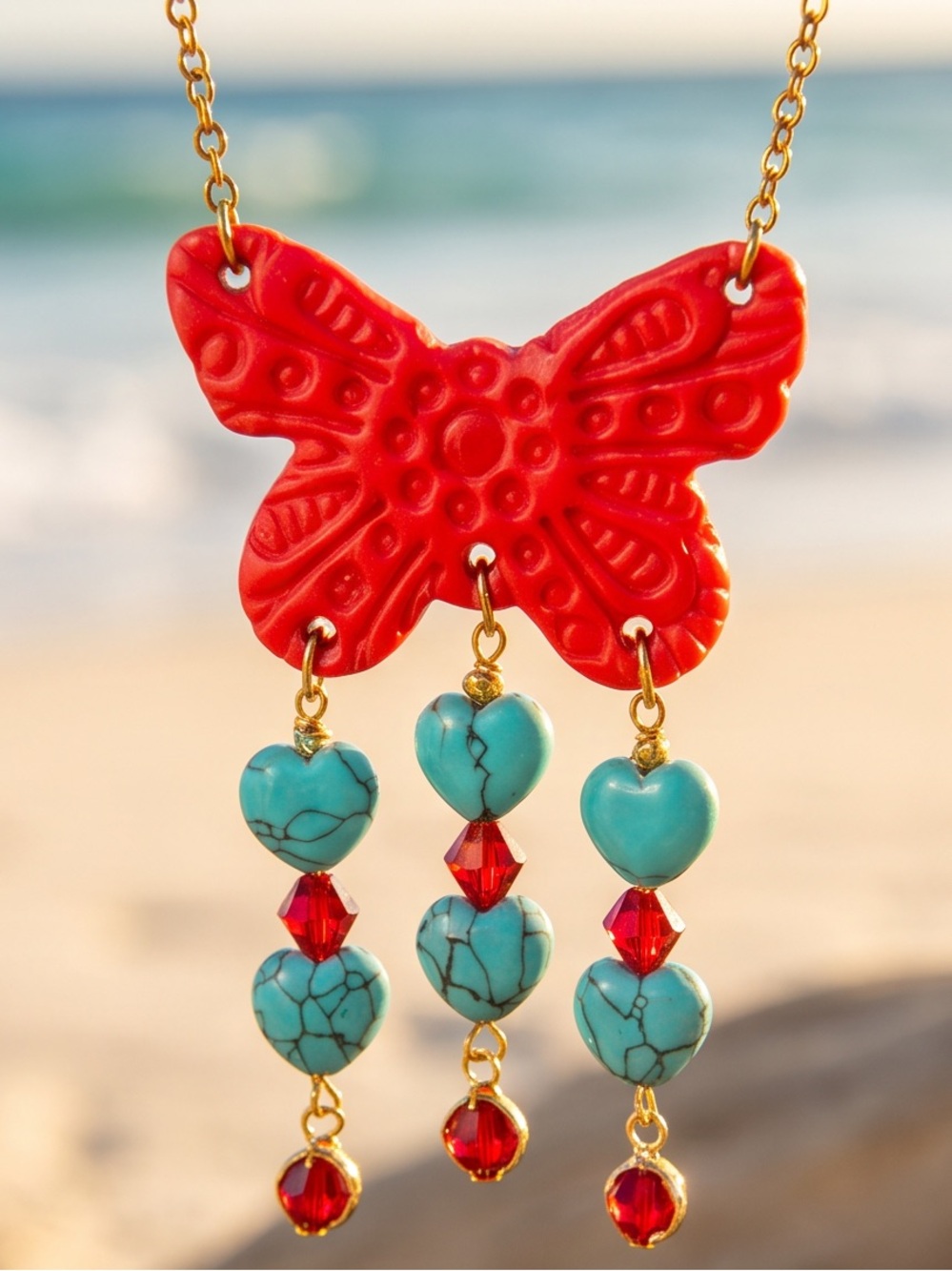 “Coral Butterfly Dreams” Necklace - Picture 2 of 8